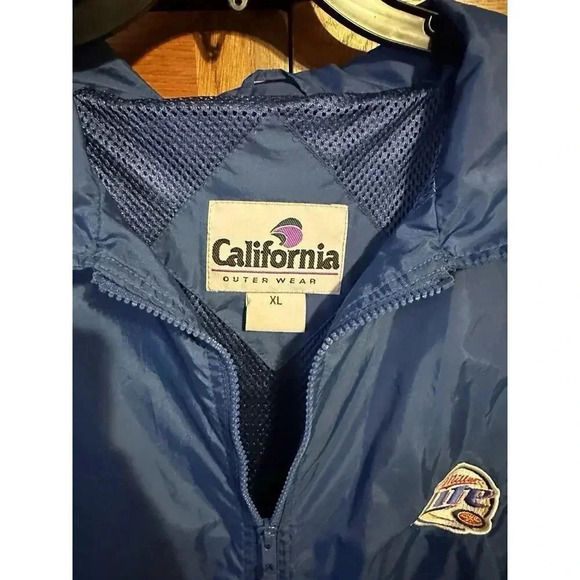 VtgCalifornia OuterwearMiller Lite Windbreaker Rain Jacket Mens Lg Blue Full Zip - Picture 4 of 6